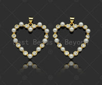 Gold Filled CZ Micro Pave Pearl On Heart Shape Pendant,18K Gold Filled Mother of Pearl Charm, Necklace Bracelet Pendant, 28x29mm,Sku#LD101