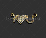 Gold Filled CZ Micro Pave I Love U Heart Shape Pendant, 18K Gold Filled Love Charm, Necklace Bracelet Pendant,11x24mm,Sku#LD106