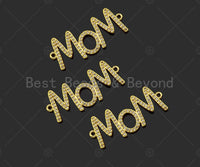 Gold Filled CZ Micro Pave Mom Word Shape Connector, 18K Gold Filled Mom Charm, Necklace Bracelet Links, 34x14mm,Sku#LD111