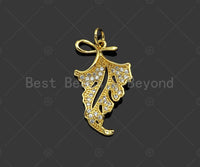 Gold Filled CZ Micro Pave Maple Leaf Shape Pendant, 18K Gold Filled Leaf Charm, Necklace Bracelet Charm Pendant, 24x15mm,Sku#Y469