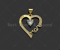 Gold Filled CZ Micro Pave Mom On Heart Frame Shape Pendant, 18K Gold Filled Heart Charm, Mother's Day, Necklace Charm,19x22mm,Sku#LD119