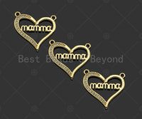 Gold Filled CZ Micro Pave Mama On Heart Shape Pendant,18K Gold Filled Mama Charm, Mother's Day,Necklace Bracelet Pendant,22x20mm,Sku#LD120