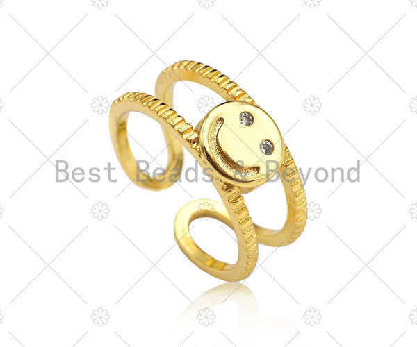 Gold Filled Smiley Face Adjustable Ring, 18K Gold Filled Open Ring, Smiley Face Statment Ring, 21x20mm,Sku#LD128