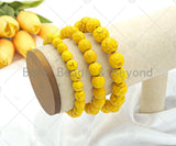 Quality Natural Yellow Howlite Stretchy Bracelet, 8mm/10mm/12mm Elastic Fit Round Faceted Howlite  Bracelet, Sku#EF42