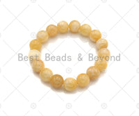 Quality Natural Yellow Jade Stretchy Bracelet, 8mm/10mm/12mm Elastic Fit Round Smooth Yellow Jade Bracelet,Sku#EF44