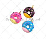 Gold Filled Colorful Enamel Doughnut Shape Pendant,18K Gold Filled Pink/Blue/Brown Enamel Charm,18x20mm,Sku#L571