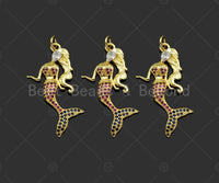 Gold Filled Fuchsia CZ Micro Pave Mermaid Shape Pendant, 18K Gold Filled Mermaid Charm, Necklace Bracelet Charm Pendant,16x33mm,Sku#LK363