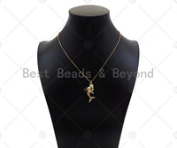 Gold Filled Fuchsia CZ Micro Pave Mermaid Shape Pendant, 18K Gold Filled Mermaid Charm, Necklace Bracelet Charm Pendant,16x33mm,Sku#LK363