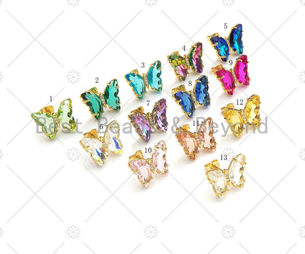 Colorful Glass Butterfly Stud Earrings, Glass Quartz Earrings, Necklace Bracelet Acrylic Butterfly Earrings,19x15mm,Sku#LD88