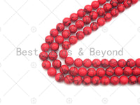 Natural Red Howlite Round Smooth Beads, 6mm/8mm/10mm/12mm/14mm Hot Pink Howlite Beads, 15.5'' Full Strand, Sku#U1165