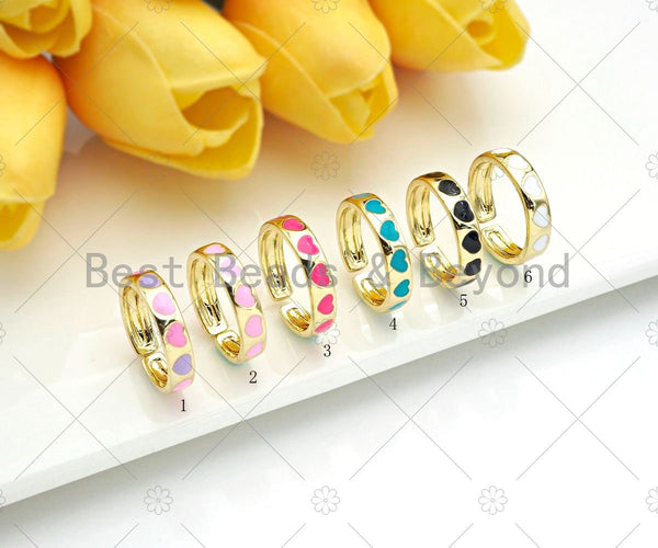 Colorful Enamel Heart Adjustable Ring, 18K Gold Filled Enamel Open RIng, Enamel Heart Ring, 20mm, Sku#X205