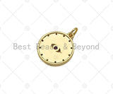 Gold Filled CZ Micro Pave Fuchsia Evil Eye On Round Coin Shape Pendant, 18K Gold Filled Charm, Necklace Bracelet Pendant, 16x18mm, Sku#Y437