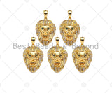 Gold Filled CZ Micro Pave  Lion Head with Green Eye Pendant, 18K Gold Filled Lion Head Charm, Necklace Bracelet Pendant, 14x20mm, Sku#Y443
