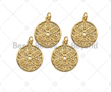 Gold Filled Flower On Round Coin Shape Pendant, 14K Gold Filled Flower Medallion Charm, Necklace Bracelet Charm Pendant, 14x17mm, Sku#ZX17