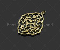 Gold Filled Filigree Flower Shape Pendant, 14K Gold Filled Picture Frame Charm, Necklace Bracelet Charm Pendant, 26x33mm, Sku#ZX21