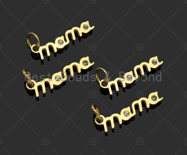 CZ Micro Pave Mama Word Shape Pendant/Charm, 18K Gold Filled Mama Charm, Mother's Day Necklace Bracelet Charm Pendant,3x17mm,Sku#Y477