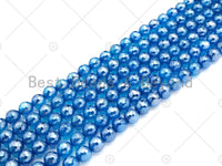 Mystic Natural Blue Agate Round Faceted Beads, 6mm/8mm/10mm/12mm Natural Agate Beads, 15.5'' Full Strand, Sku#UA221