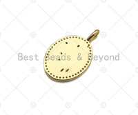 Blue Enamel Flower On White/Gray Enamel Oval Shape Pendant, 18K Gold Filled Enamel Oval Charm,18x30mm,Sku#Z1375 Bestbeads&Beyond