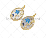 Blue Enamel Flower On White/Gray Enamel Oval Shape Pendant, 18K Gold Filled Enamel Oval Charm,18x30mm,Sku#Z1375 Bestbeads&Beyond