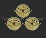 Gold Filled CZ Micro Pave Evil Eye On Round Coin Shape Connector,18K Gold Filled Connector, Necklace Bracelet Connector,22x18mm,Sku#LK351