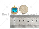 Big CZ Micro Pave Square Shape Pendant,18K Gold Filled Clear/Blue CZ Charm, Necklace Bracelet Charm Pendant,15x18mm,Sku#LK328