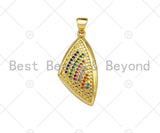 Golf Filled Colorful CZ Micro Pave Triangle Shell Shape Pendant, 18K Gold Filled Rainbow Charm, Necklace Bracelet Charm,14x28mm,Sku#LK331
