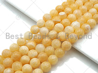 Quality Genuine Yellow Jade Round Smooth Beads, 6mm/8mm/10mm/12mm Natural Yellow Jade Beads, 15.5'' Full Strand, Sku#U1166