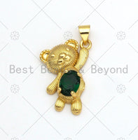 Big Green CZ Micro Pave Cute Bear Shape Pendant, 18K Gold Filled Bear Charm,Big CZ Pave Pendant,Necklace Bracelet Pendant,16x24mm, Sku#LK371 Bestbeads&Beyond