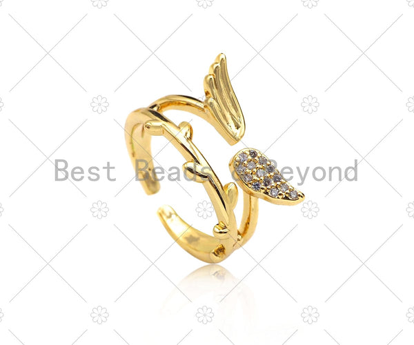 Gold Filled CZ Micro Pave Angle Wing Adjustable Ring, 18K Gold Filled Open Ring, Statment Ring, Pave Ring, 20x20mm,Sku#LD113