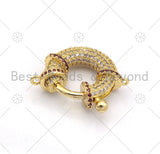 Colorful CZ Pave Spring Gate, 18K Gold Filled Full CZ Round Clasp, Snap Clip Trigger Clasp, Spring Buckle for Chain Purse, 23x18mm,Sku#LK378