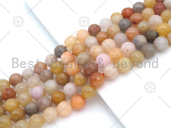 Natural Mixed Color Rutilated Jade Round Faceted Beads, 6mm/8mm/10mm/12mm Beads, Yellow Pink Red Matrix,15.5'' Full Strand, Sku#UA222