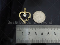 Gold Filled CZ Micro Pave Mom On Heart Frame Shape Pendant, 18K Gold Filled Heart Charm, Mother's Day, Necklace Charm,19x22mm,Sku#LD119