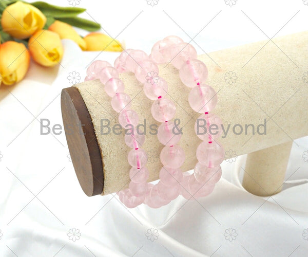 Quality Natural Pink Rose Quartz Stretchy Bracelet, 8mm/10mm/12mm Elastic Fit Round Smooth Rose Quartz Bracelet, Sku#EF46