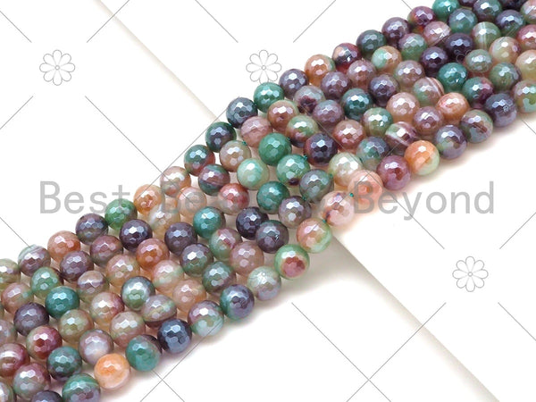 Mystic Natural Green Brown Agate Round Faceted Beads, 6mm/8mm/10mm/12mm Natural Agate Beads, 15.5'' Full Strand, Sku#UA225