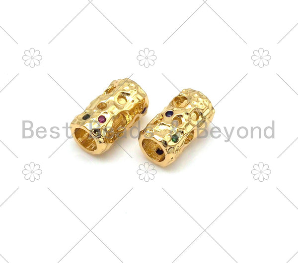 Colorful CZ Micro Pave Hollow Out Large Hole Tube Beads, 18K Gold Filled Cubic Zirconia Spacer Beads,6x11mm, Sku#Y490