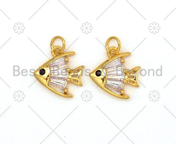 Big Clear CZ Micro Pave Fish Shape Pendant/Charm,18K Gold Filled Fish Charm, Necklace Bracelet Charm Pendant,11x12mm,Sku#Y491