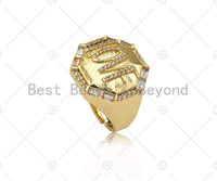 CZ Micro Pave Love Word On Octagon Shape Adjusatble Ring, 18K Gold Filled Open Ring, Statement Ring, 20mm, Sku#X200
