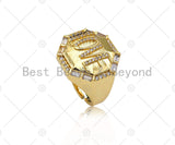 CZ Micro Pave Love Word On Octagon Shape Adjusatble Ring, 18K Gold Filled Open Ring, Statement Ring, 20mm, Sku#X200