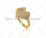 CZ Micro Pave Heart Shape Adjustable Ring, 18K Gold Filled Open Ring, CZ Statement Ring, Heart Ring, 20mm, Sku#X257