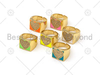 Colorful Enamel Micropave CZ Heart Adjustable Ring, 18K Gold Filled Heart Open Ring, Enamel Ring, Fashion Enamel Jewelry,19x20mm,Sku#O63