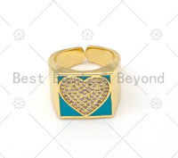 Colorful Enamel Micropave CZ Heart Adjustable Ring, 18K Gold Filled Heart Open Ring, Enamel Ring, Fashion Enamel Jewelry,19x20mm,Sku#O63