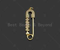CZ Micro Pave MOM word on Safety Pin Shape Pendant, 18K Gold Filled Mom Charm, Mother's day Charm Pendant,10x36mm,Sku#LD135