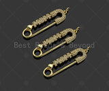 CZ Micro Pave MOM word on Safety Pin Shape Pendant, 18K Gold Filled Mom Charm, Mother's day Charm Pendant,10x36mm,Sku#LD135