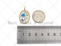 Blue Enamel Flower On White/Gray Enamel Oval Shape Pendant, 18K Gold Filled Enamel Oval Charm,18x30mm,Sku#Z1375 Bestbeads&Beyond