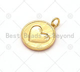 Gold Heart On Colorful Enamel Round Coin Shape Pendant, 18K Gold Filled Heart Charm,Enamel Pendant,Enamel Jewelry,17x19mm,Sku#F1411