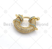 Colorful CZ Pave Spring Gate, 18K Gold Filled Full CZ Round Clasp, Snap Clip Trigger Clasp, Spring Buckle for Chain Purse, 23x18mm,Sku#LK378