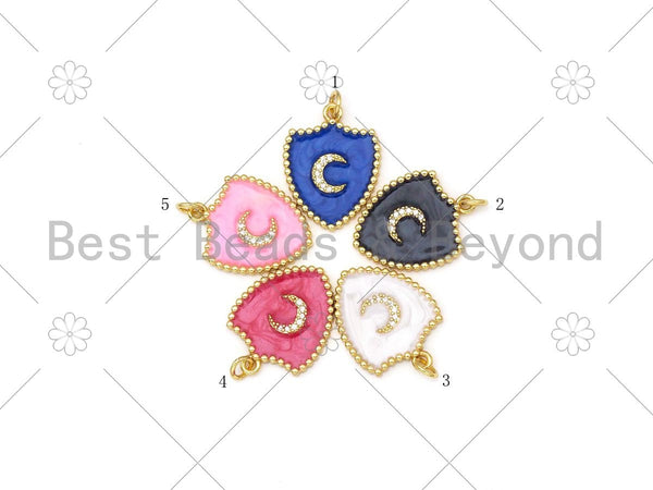 Micro Pave CZ Cresent Moon On Colorful Enamel Shield Shape Pendant,18K Gold Filled Enamel Pendant,Enamel Jewelry, 24x18mm,Sku#L590