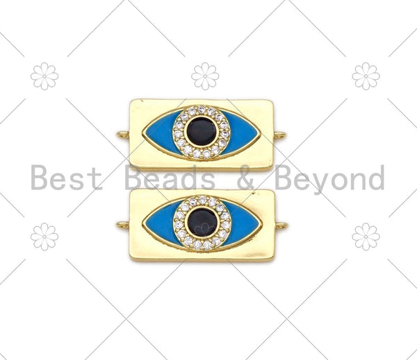 Turquoise Blue Enamel Evil Eye On Rectangle Shape Connector, 18K Gold Filled CZ Micro Pave Enamel Link,Enamel Jewelry,30x13mm,Sku#L596
