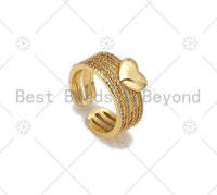 CZ Micro Pave Heart Shape Adjustable Ring,18K Gold Filled Cubic Zirconia Open Ring, CZ Heart Ring, 21mm,Sku#X231