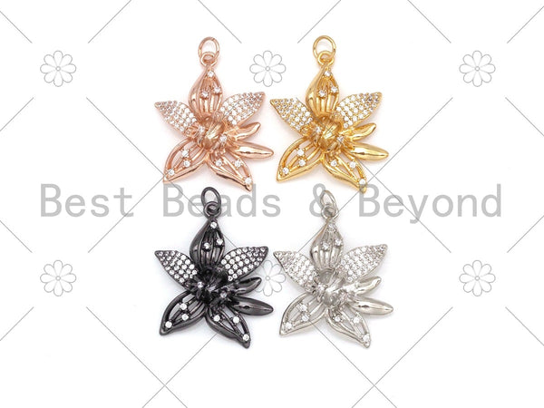 CZ Micro Pave  Flower Shape Pendant/Charm, Gold/Silver/Rose Gold/Black Flower Charm, Necklace Bracelet Charm Pendant,21x28mm,Sku#Y481